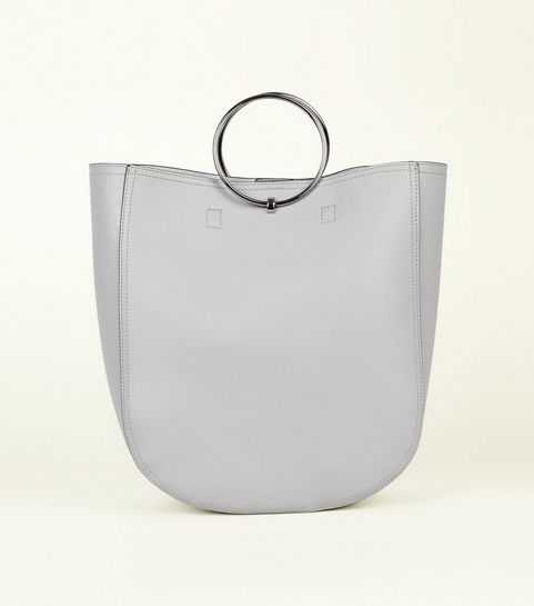 Handbags Cross Body Clutch Tote Bags New Look Grey Leather Look Ring Handle Tote Bag