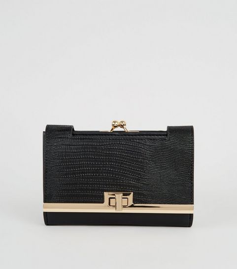 Black Faux Snake Clip Top Purse