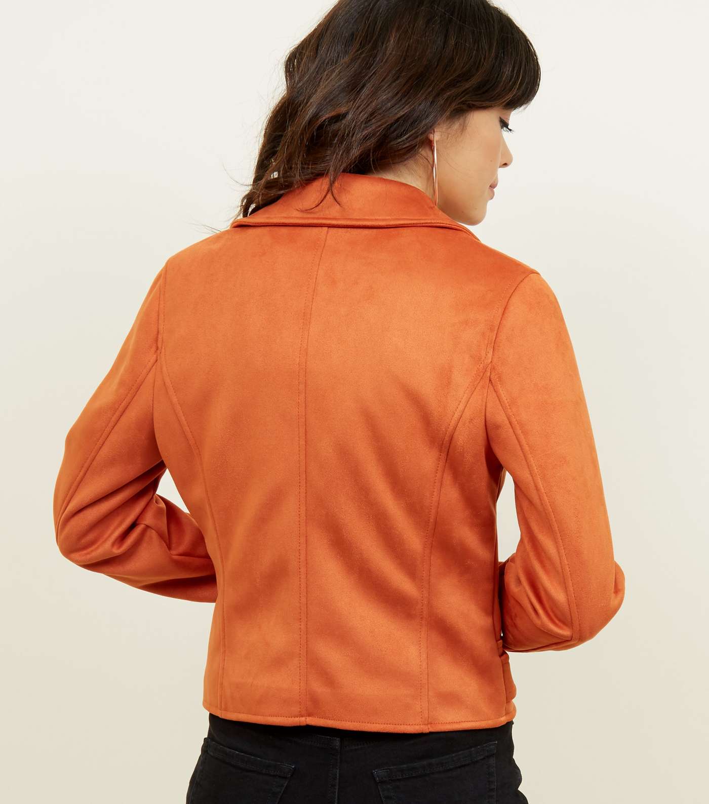 Orange Suedette Biker Jacket Image 3