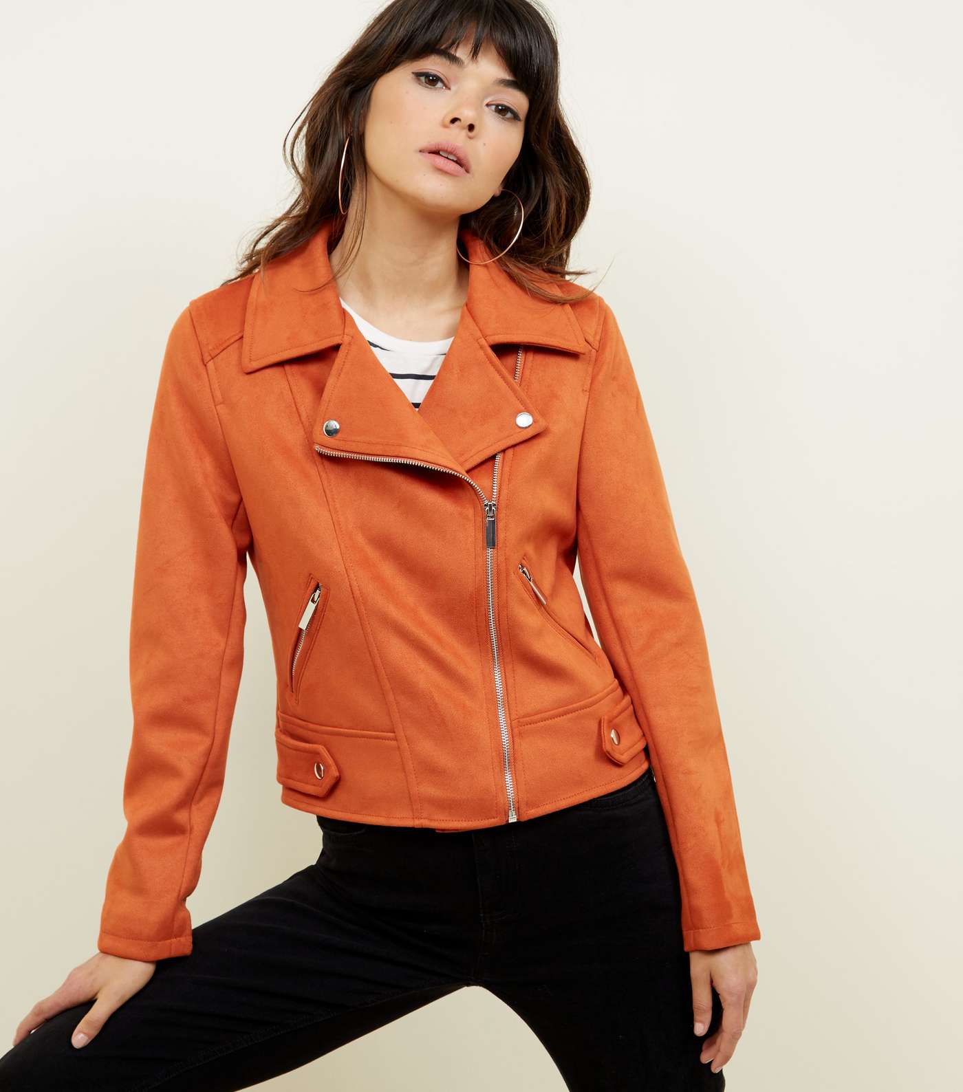 Orange Suedette Biker Jacket Image 5