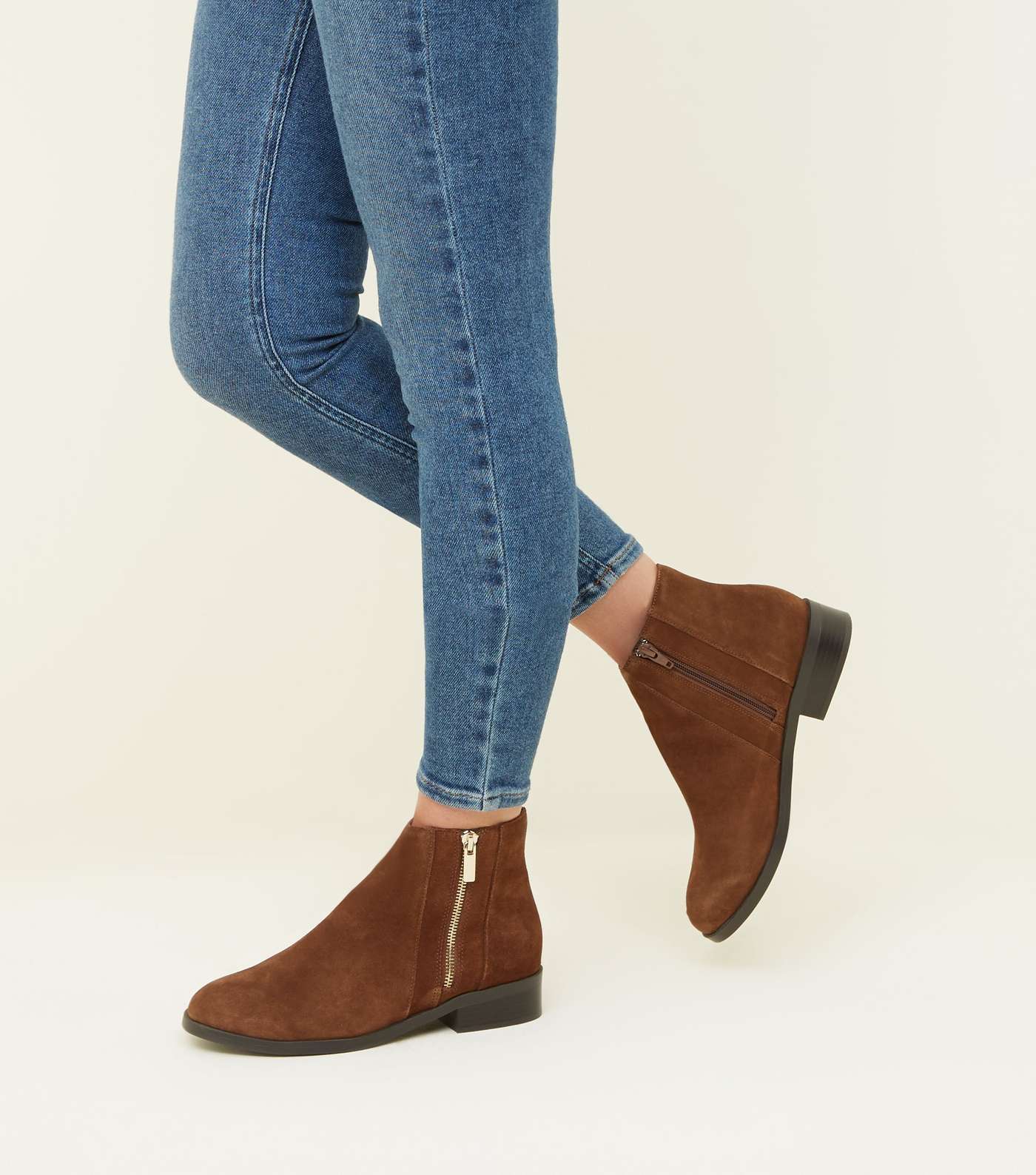 Wide Fit Tan Suede Side Zip Ankle Boots Image 2
