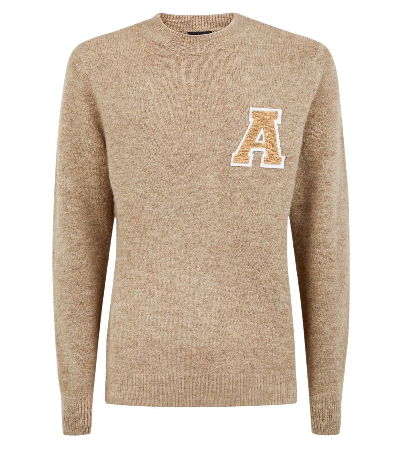 Stone A Initial Brushed Crew Neck Jumper Image 4