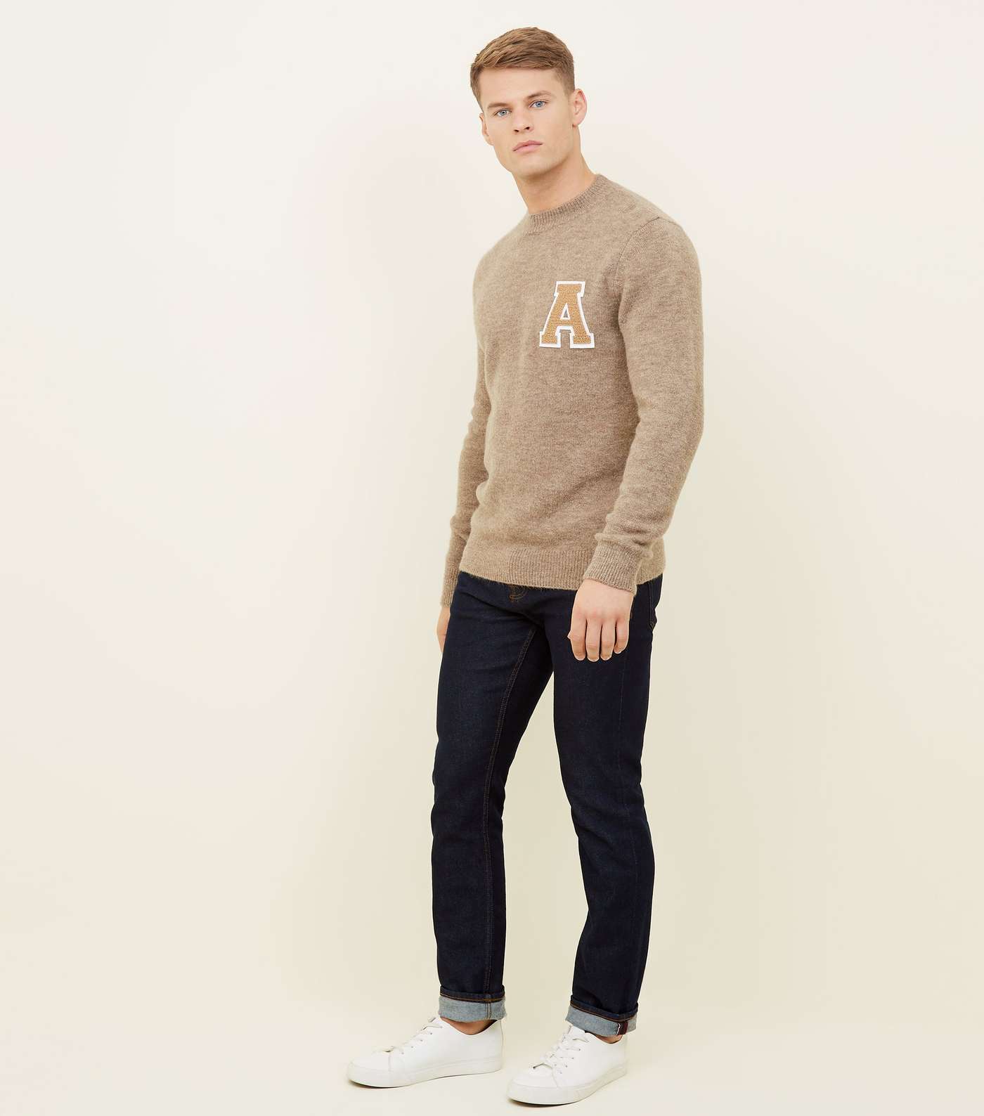 Stone A Initial Brushed Crew Neck Jumper Image 2