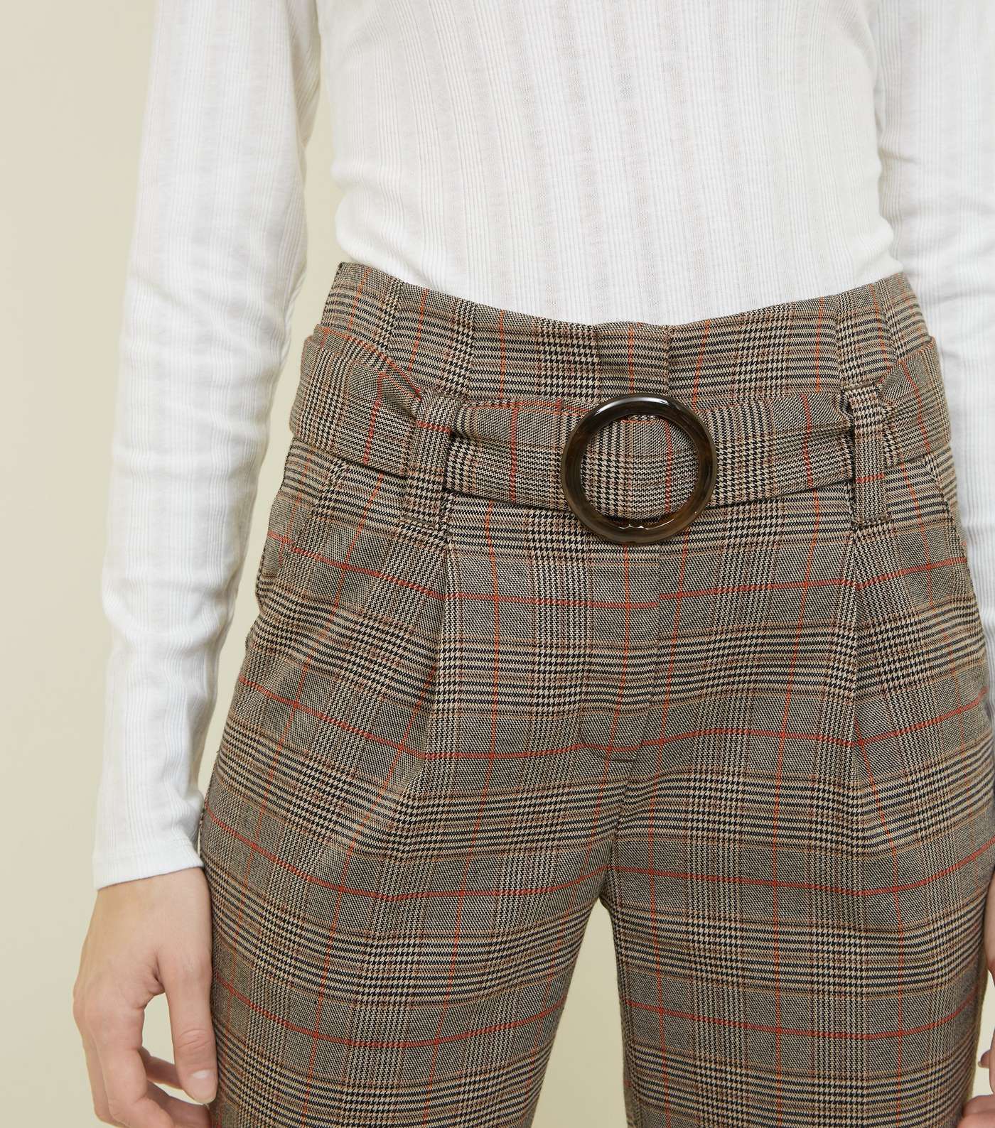 Brown Check High Waist Belted Trousers Image 5