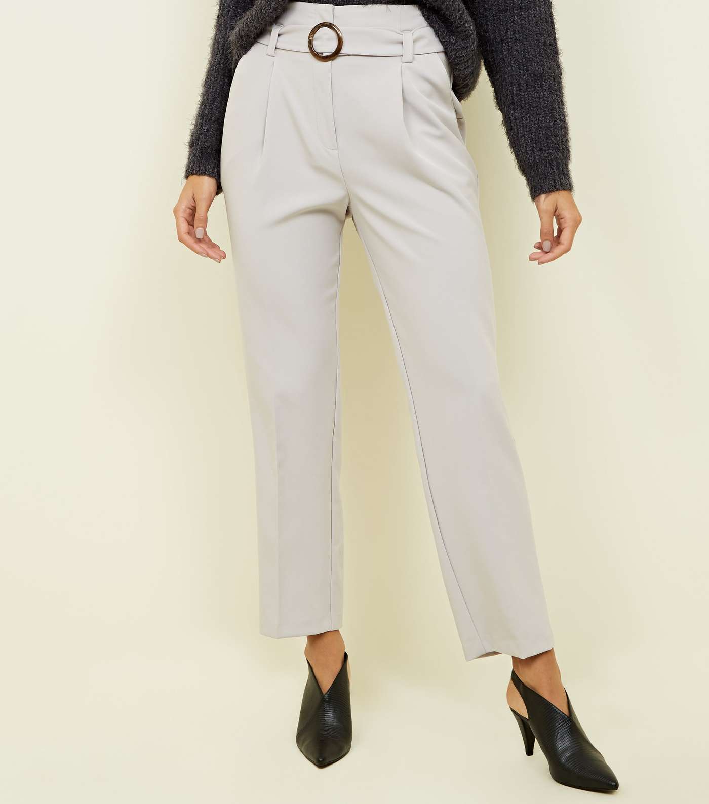 Pale Grey High Waist Buckle Trousers Image 2