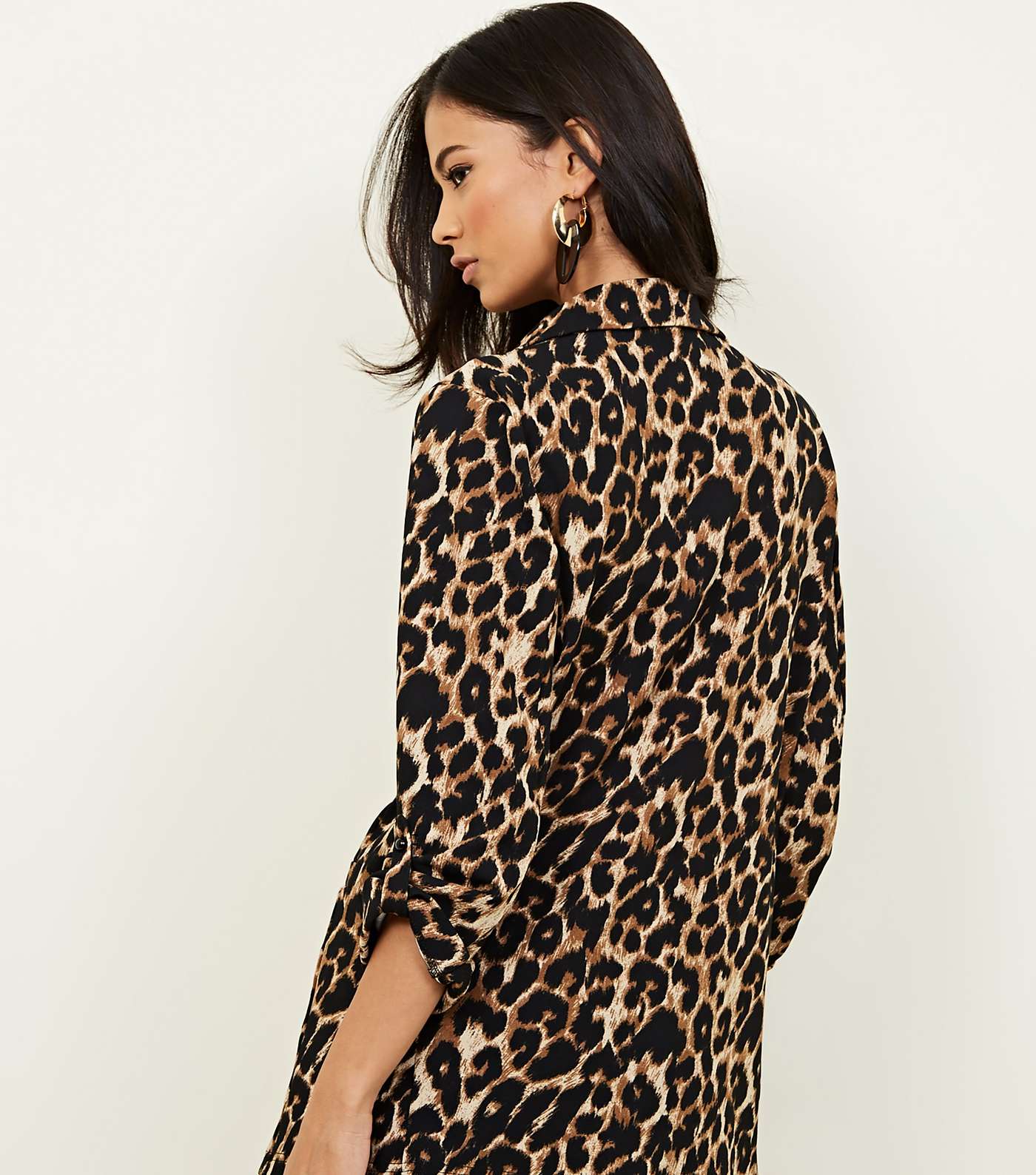 Brown Scuba Leopard Print Blazer Image 3