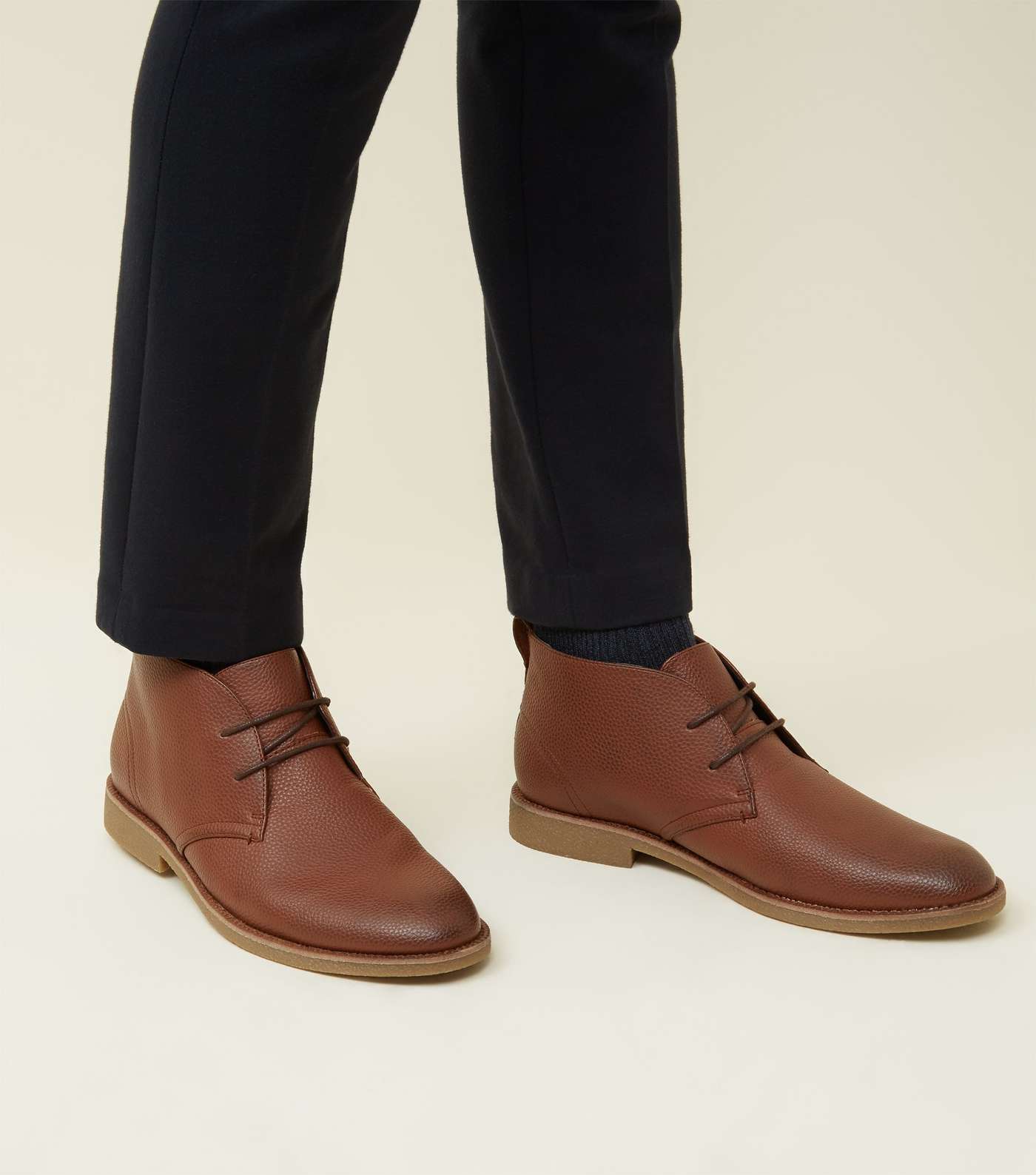 Tan Leather-Look Desert Boots 