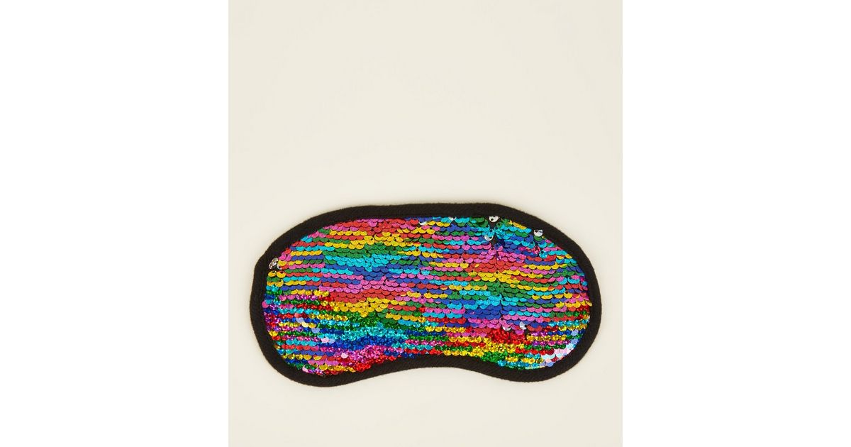 Multi Colour Rainbow Sequin Embellished Eye Mask New Look