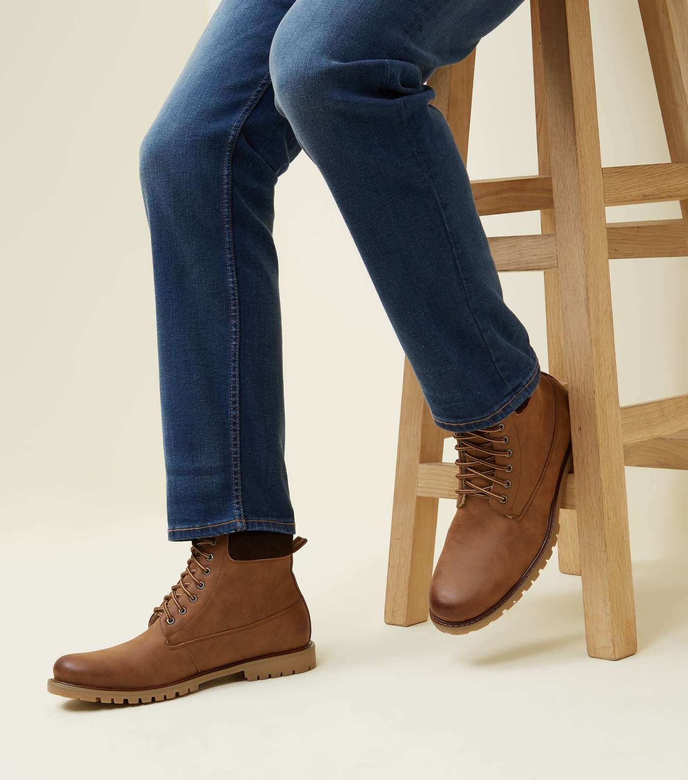 Tan Corduroy Trim Borg Lined Worker Boots 