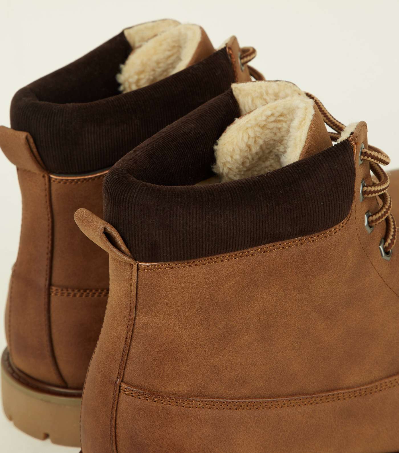 Tan Corduroy Trim Borg Lined Worker Boots  Image 3