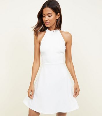 white halter neck skater dress