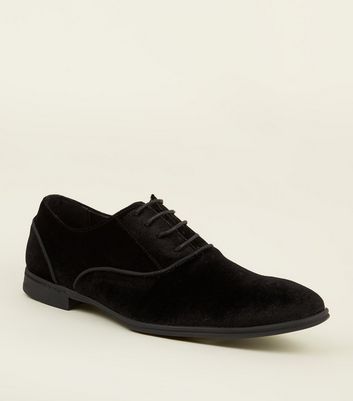 Black Velvet Lace-Up Oxford Shoes | New 