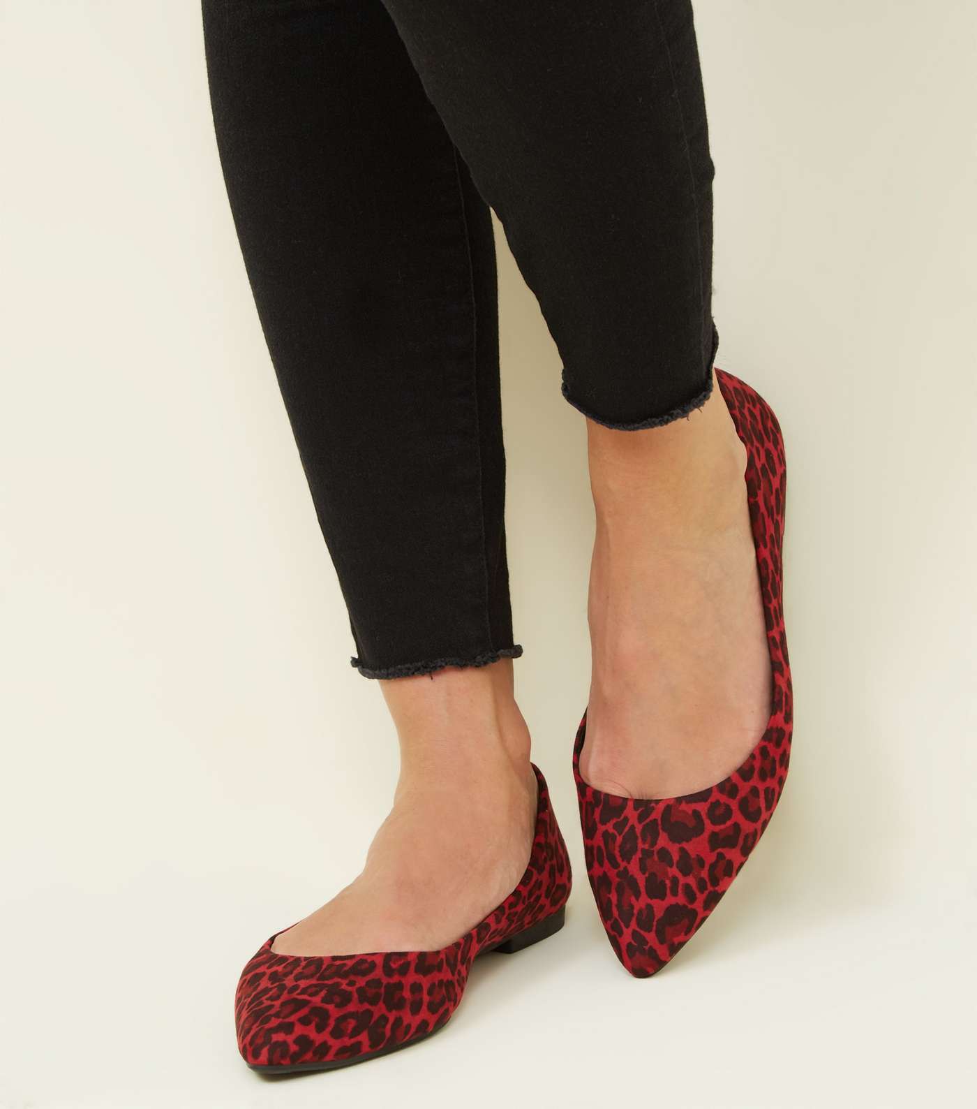 Red Suedette Leopard Print Pointed Pumps Image 2