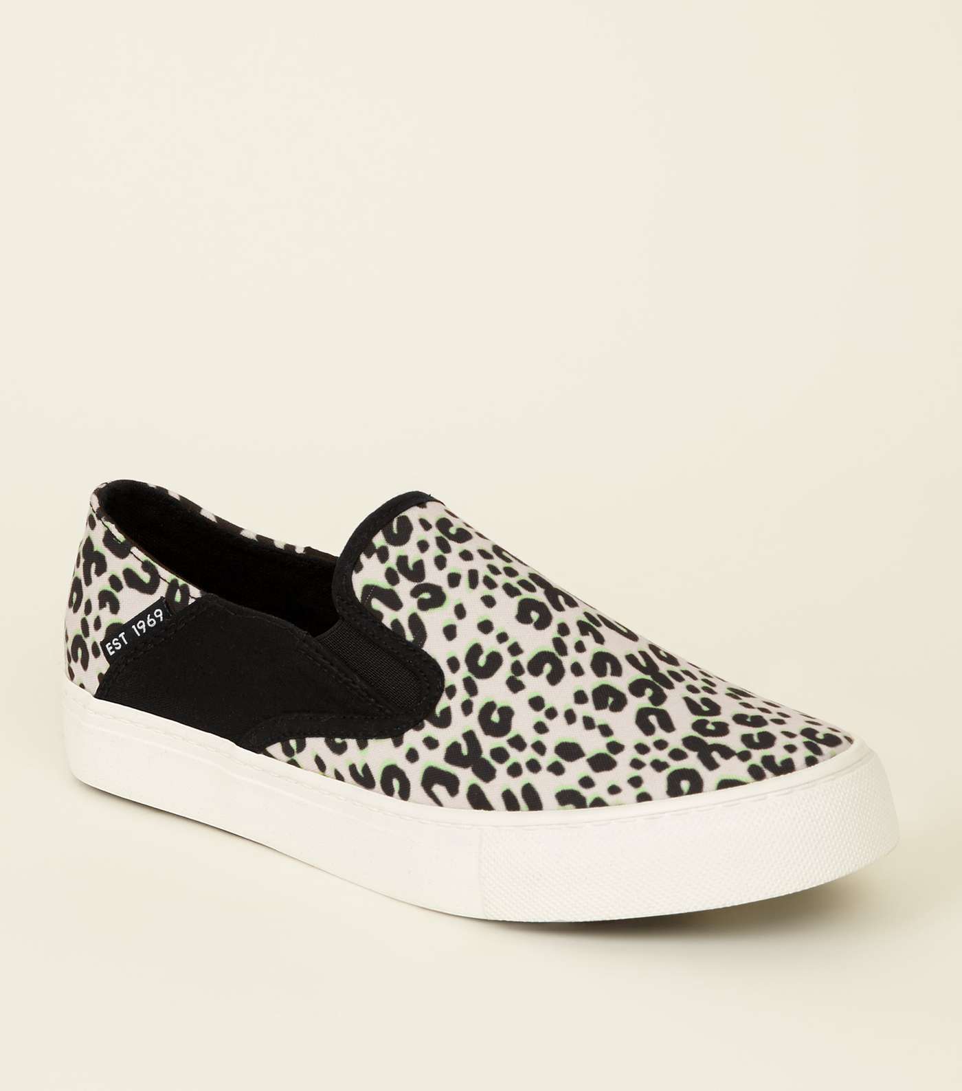Stone Leopard Print Slip On Canvas Trainers