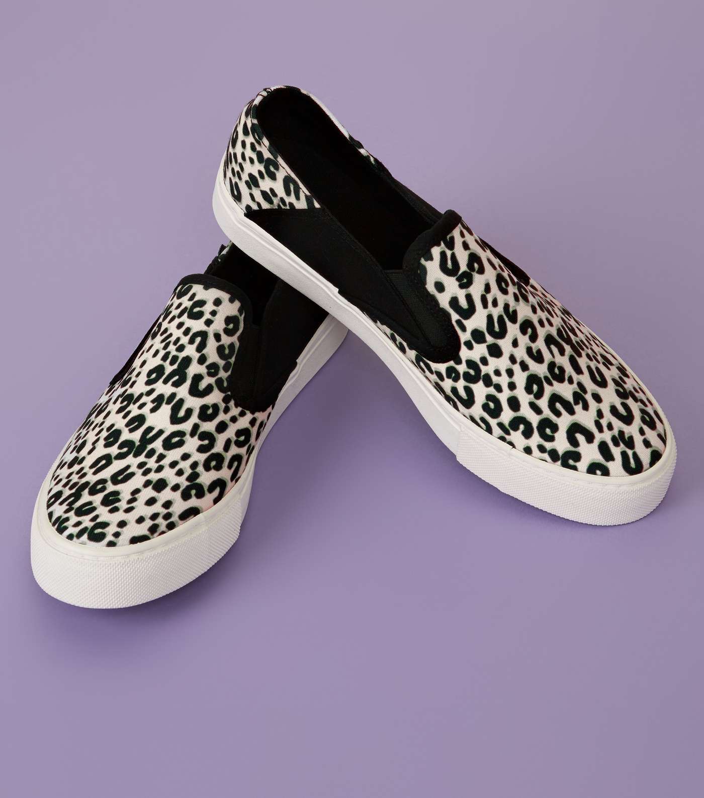 Stone Leopard Print Slip On Canvas Trainers Image 3