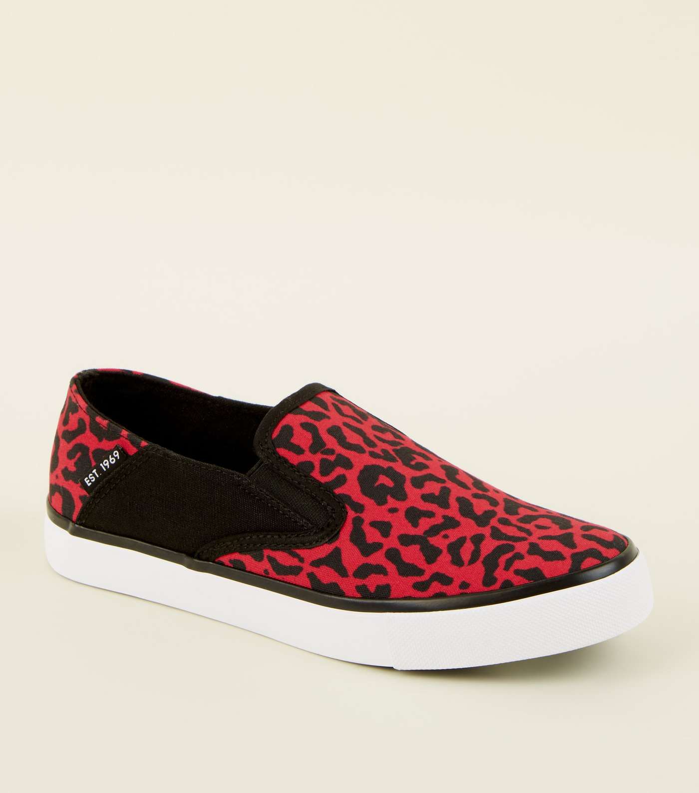 Red Leopard Print Slip On Canvas Trainers