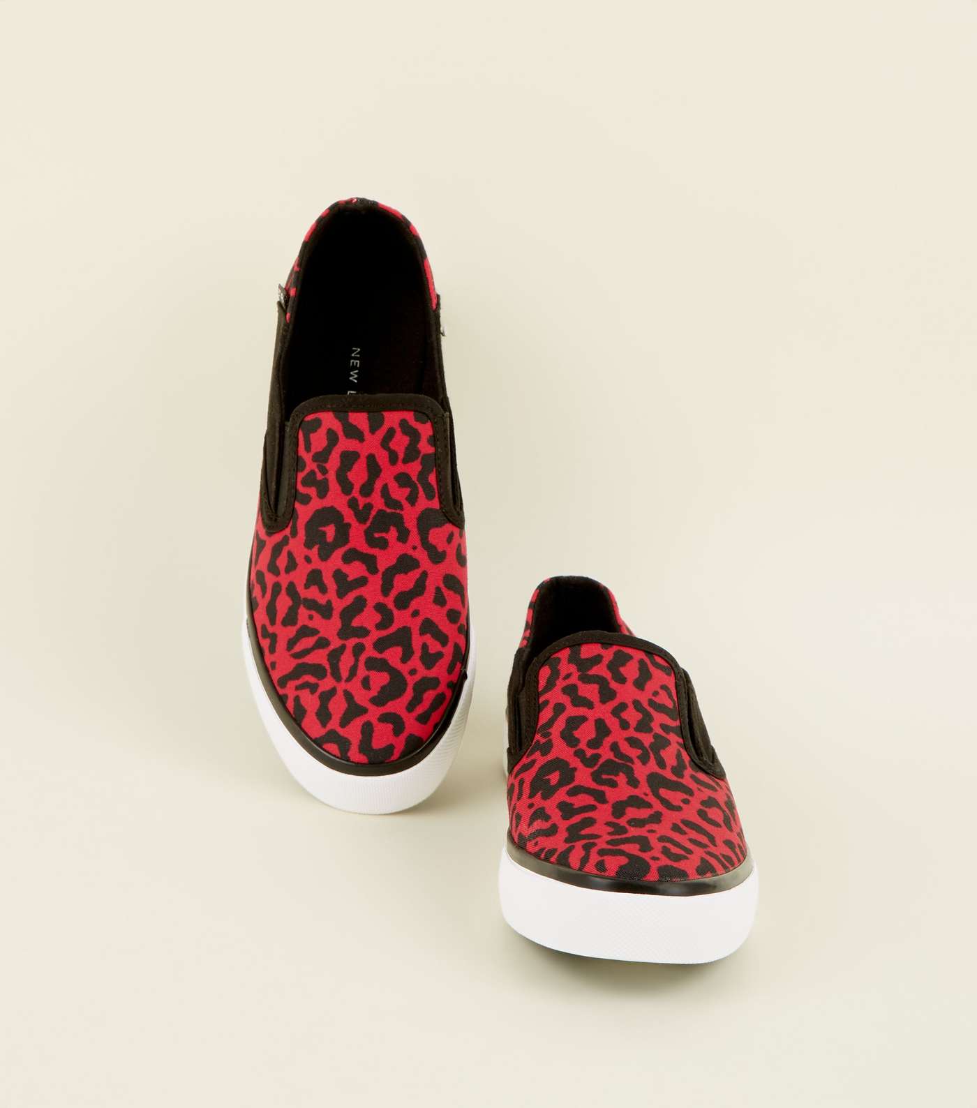 Red Leopard Print Slip On Canvas Trainers Image 3