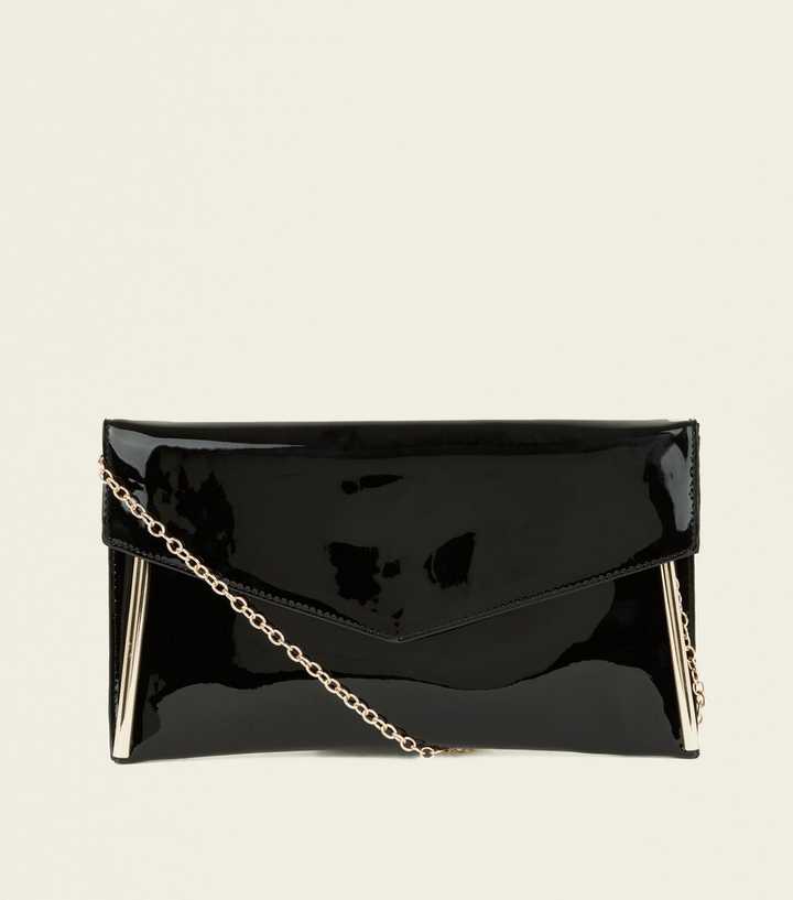 Black Metal Trim Chain Strap Clutch Bag
