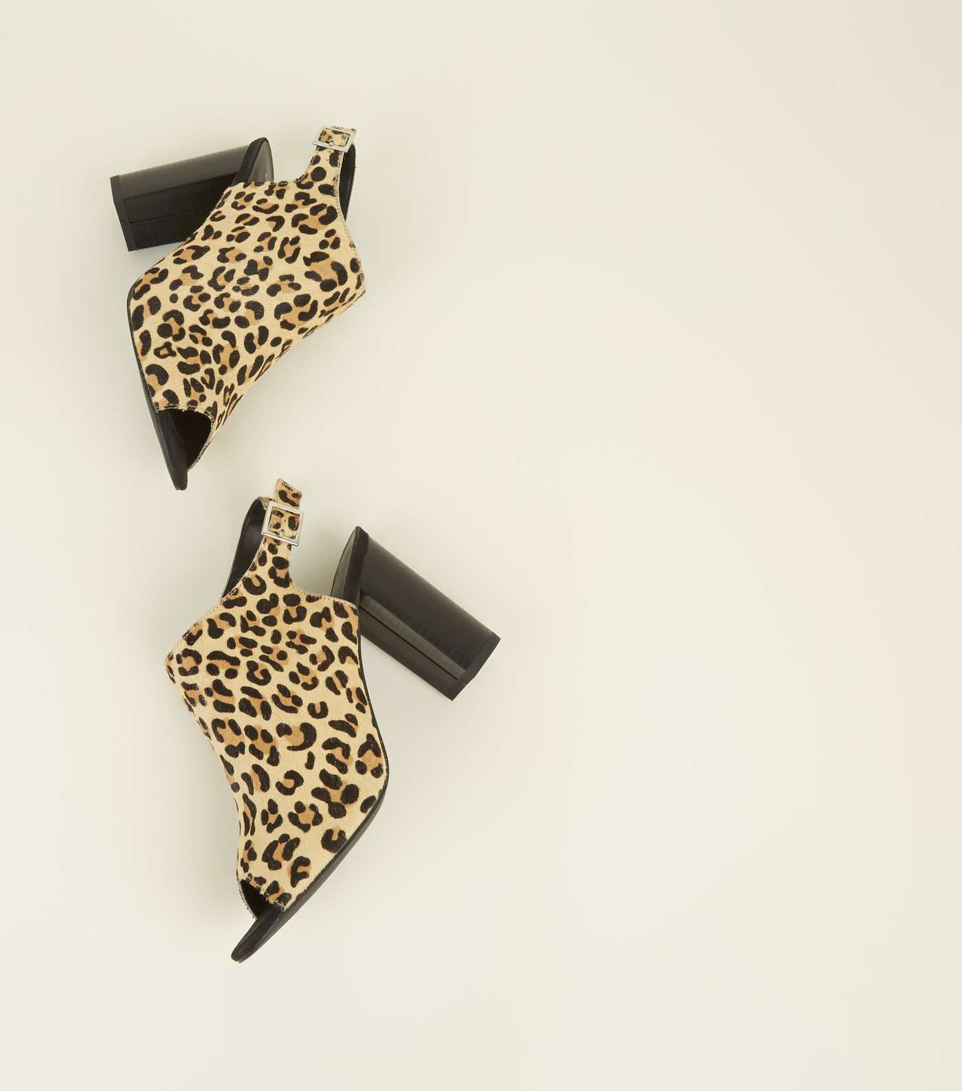 Tan Leather Faux Pony Hair Leopard Print Heels Image 4