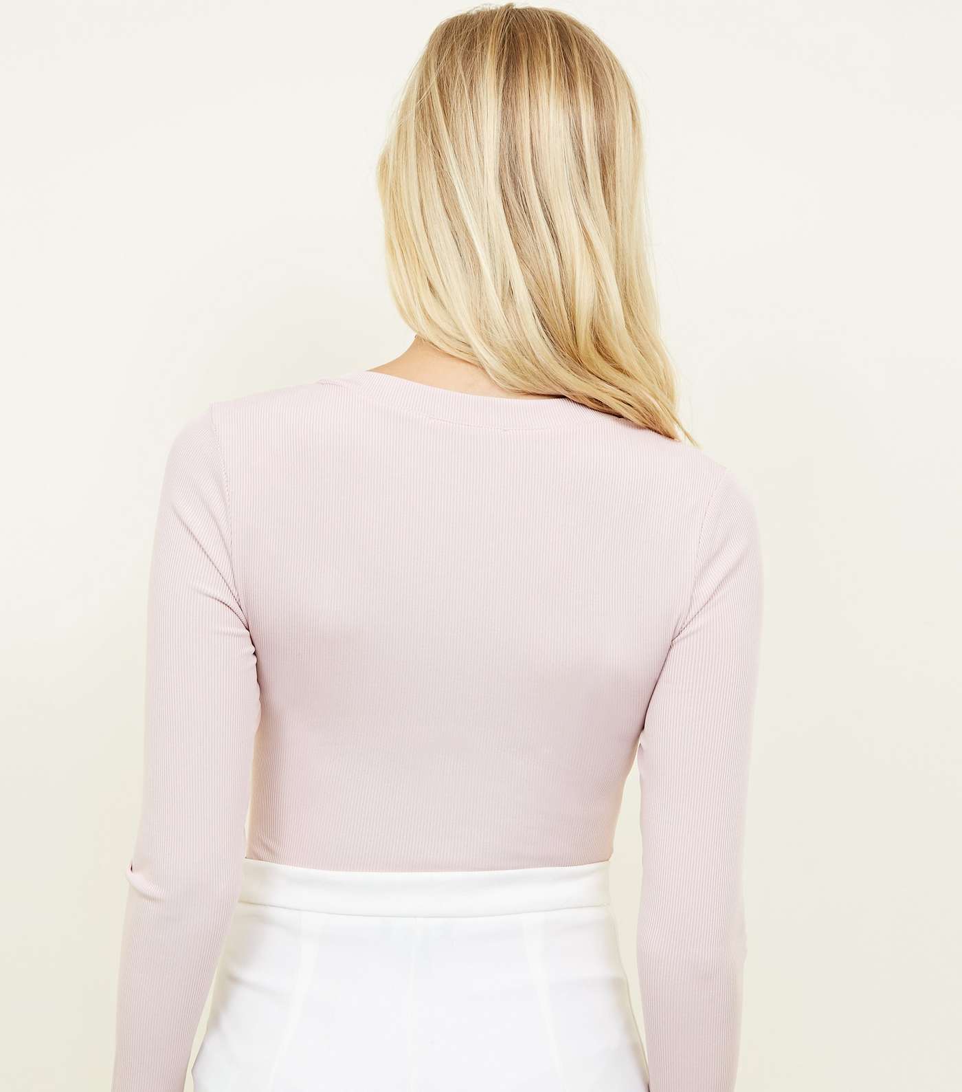 Pale Pink Ribbed Button Front Bodysuit Image 3
