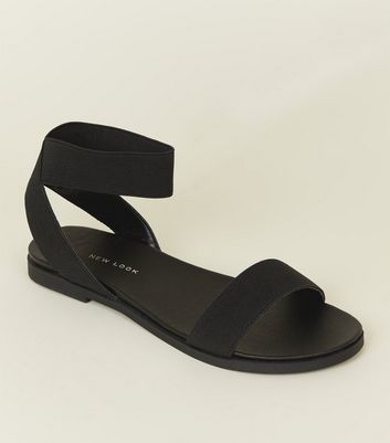 Black Elasticated Ankle Cuff Sandals 