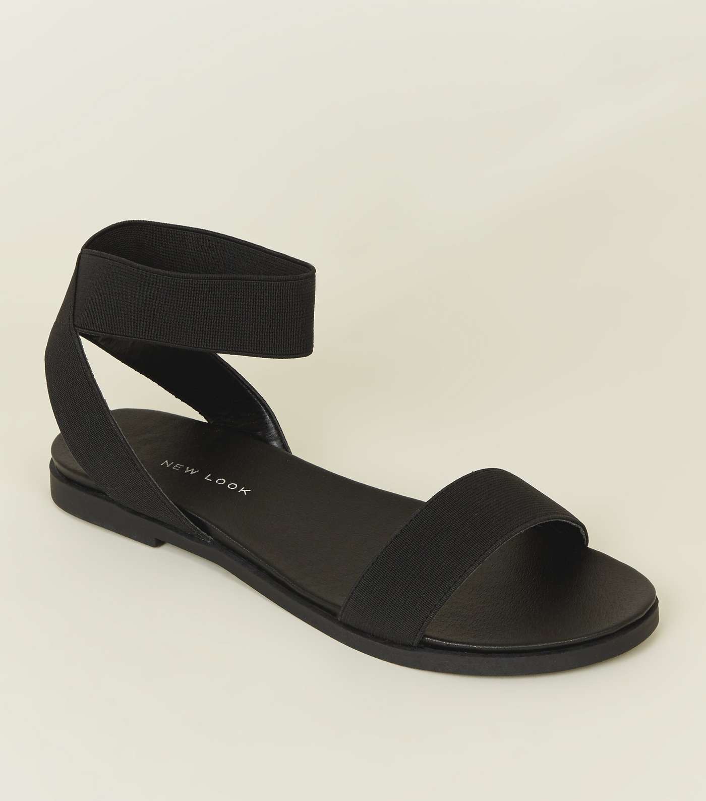 Wide Fit Black Elasticated Ankle Cuff Sandals