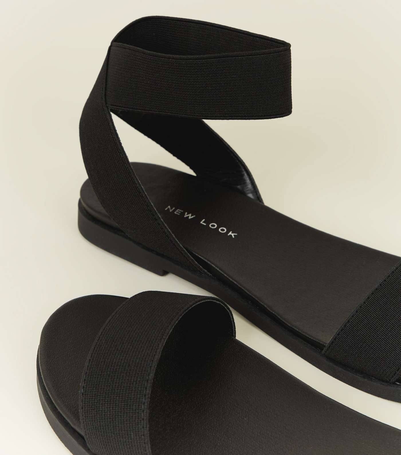 Wide Fit Black Elasticated Ankle Cuff Sandals Image 3