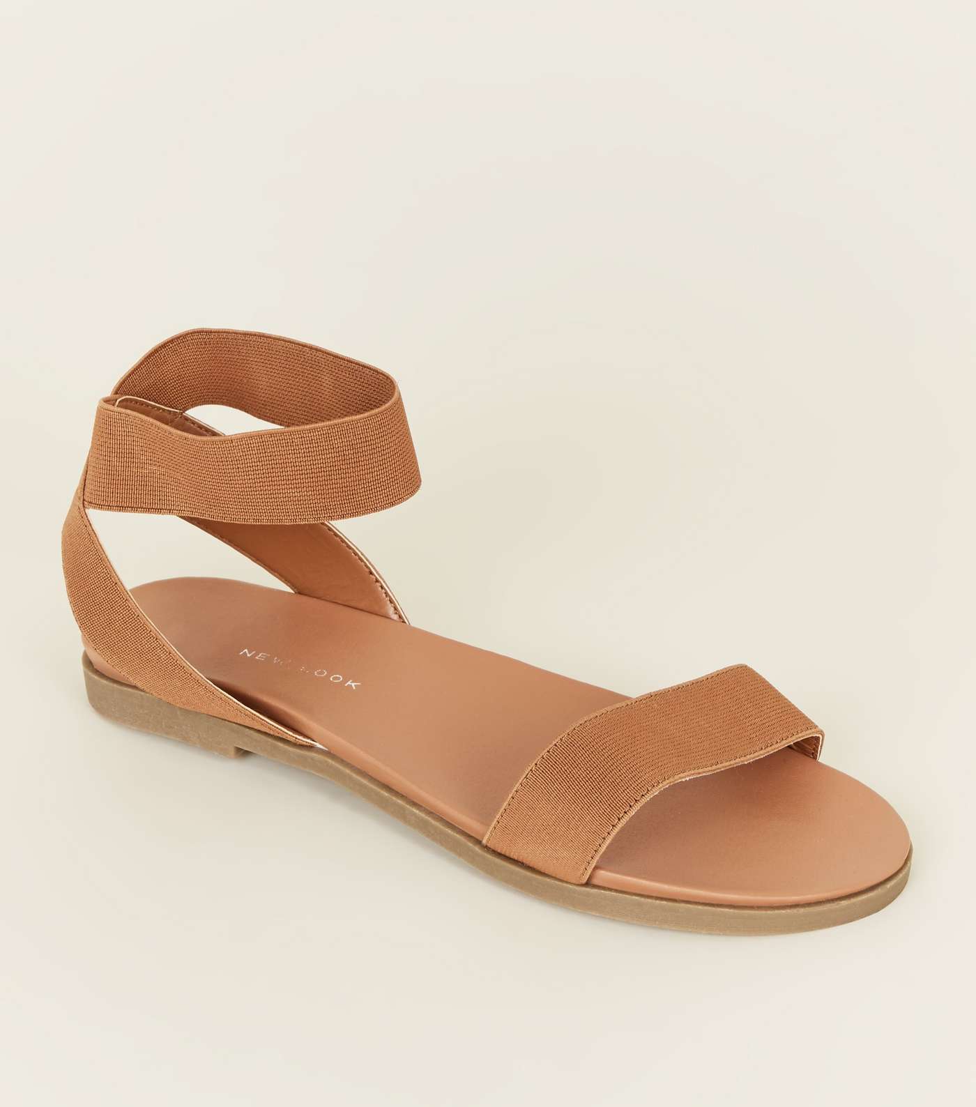 Wide Fit Tan Elasticated Ankle Cuff Sandals