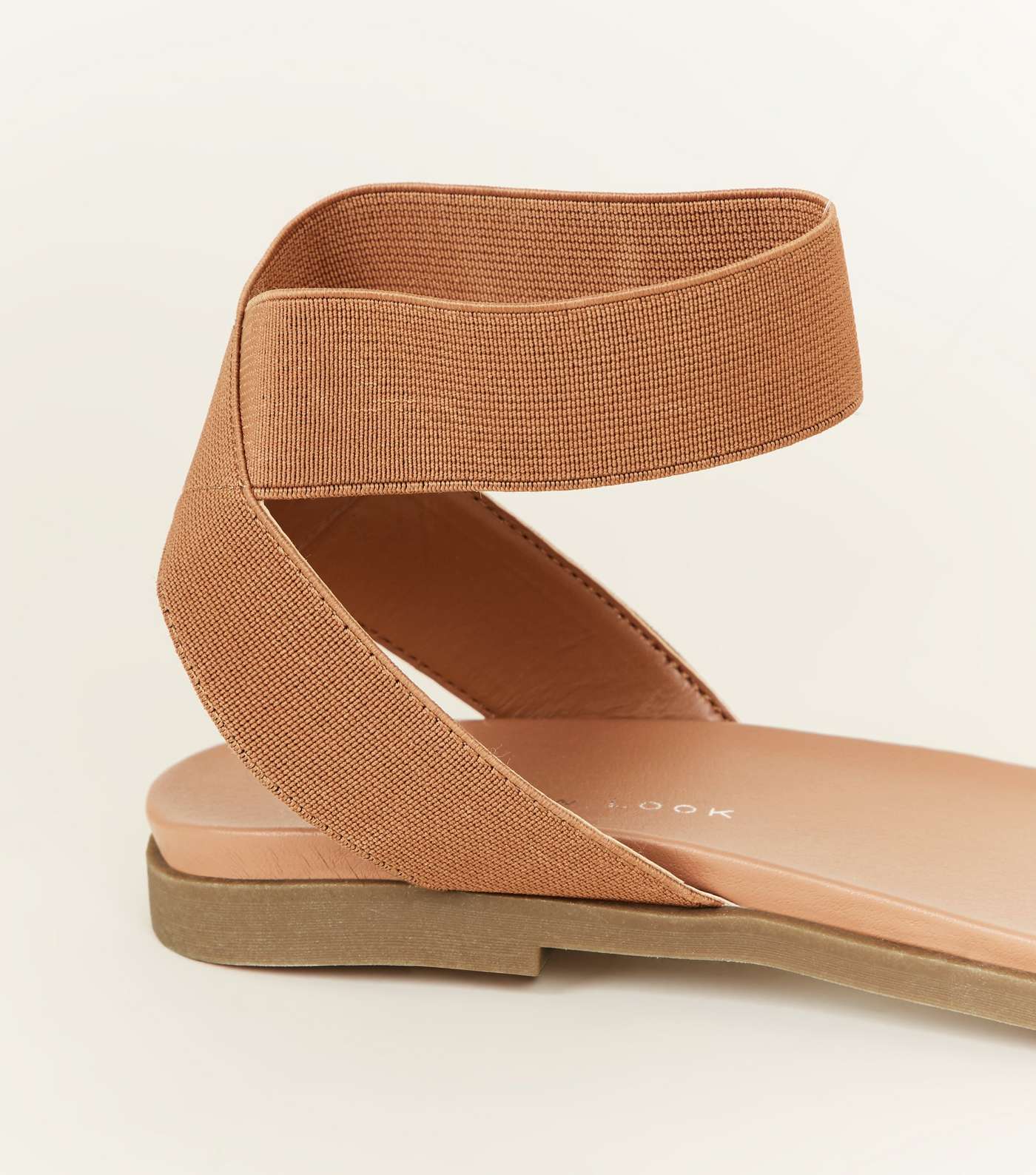 Wide Fit Tan Elasticated Ankle Cuff Sandals Image 3