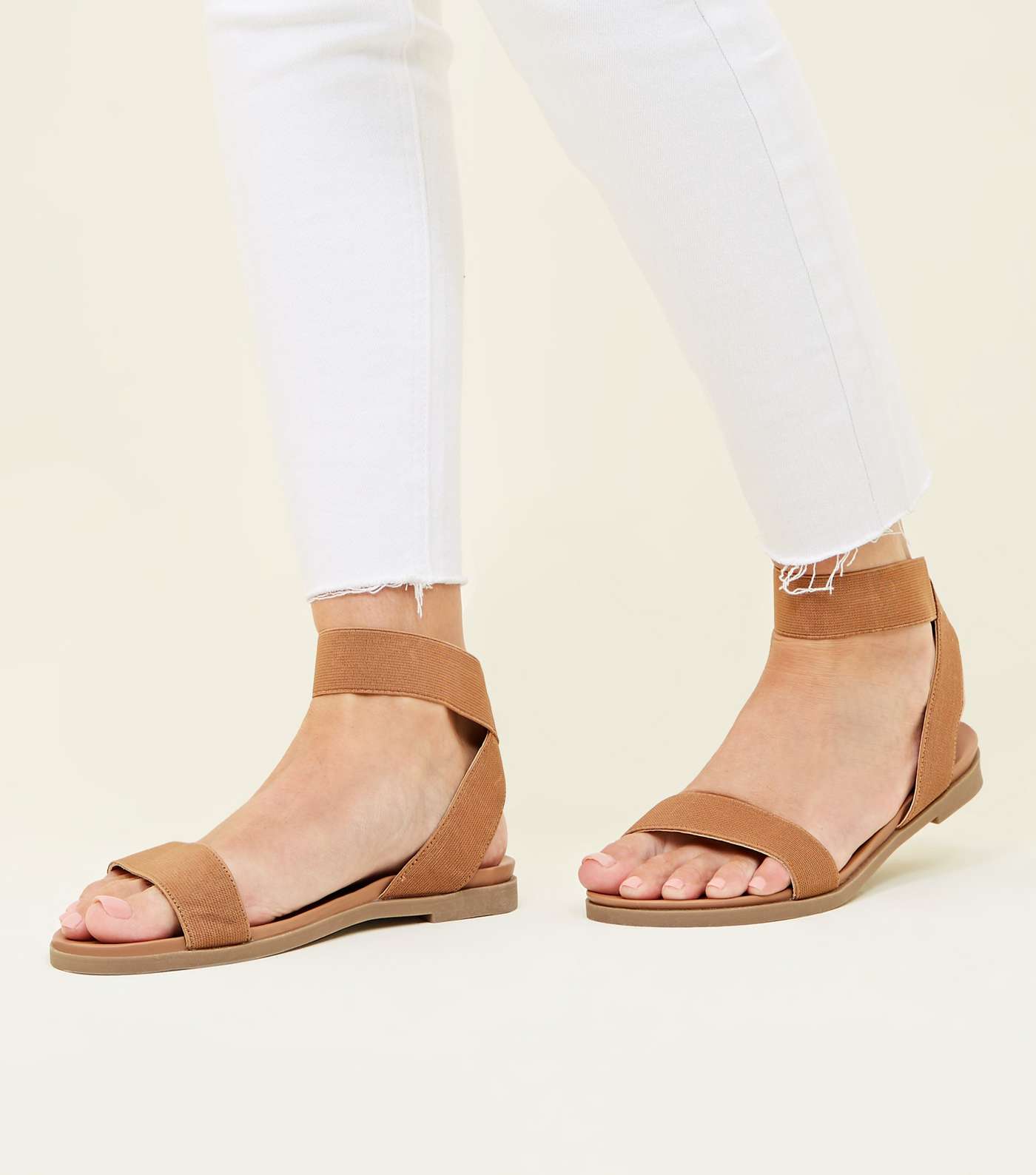Wide Fit Tan Elasticated Ankle Cuff Sandals Image 5