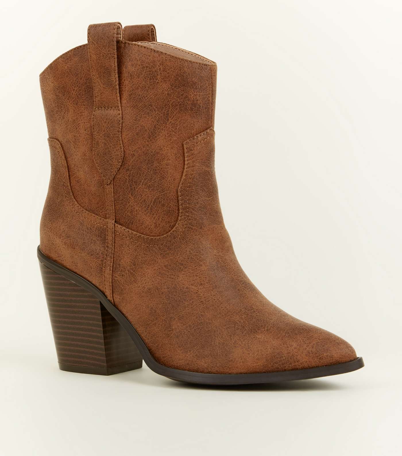 Tan Leather-Look Western Calf Boots