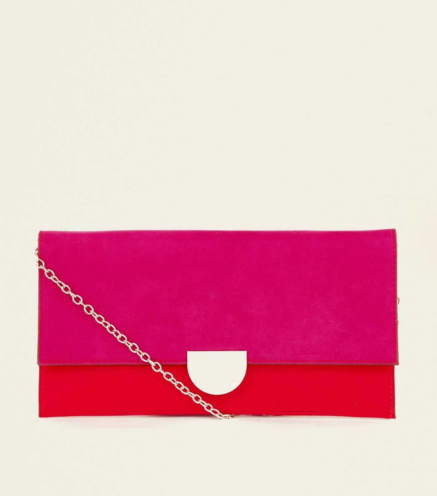 Red and Pink Colour Block Metal Detail Clutch