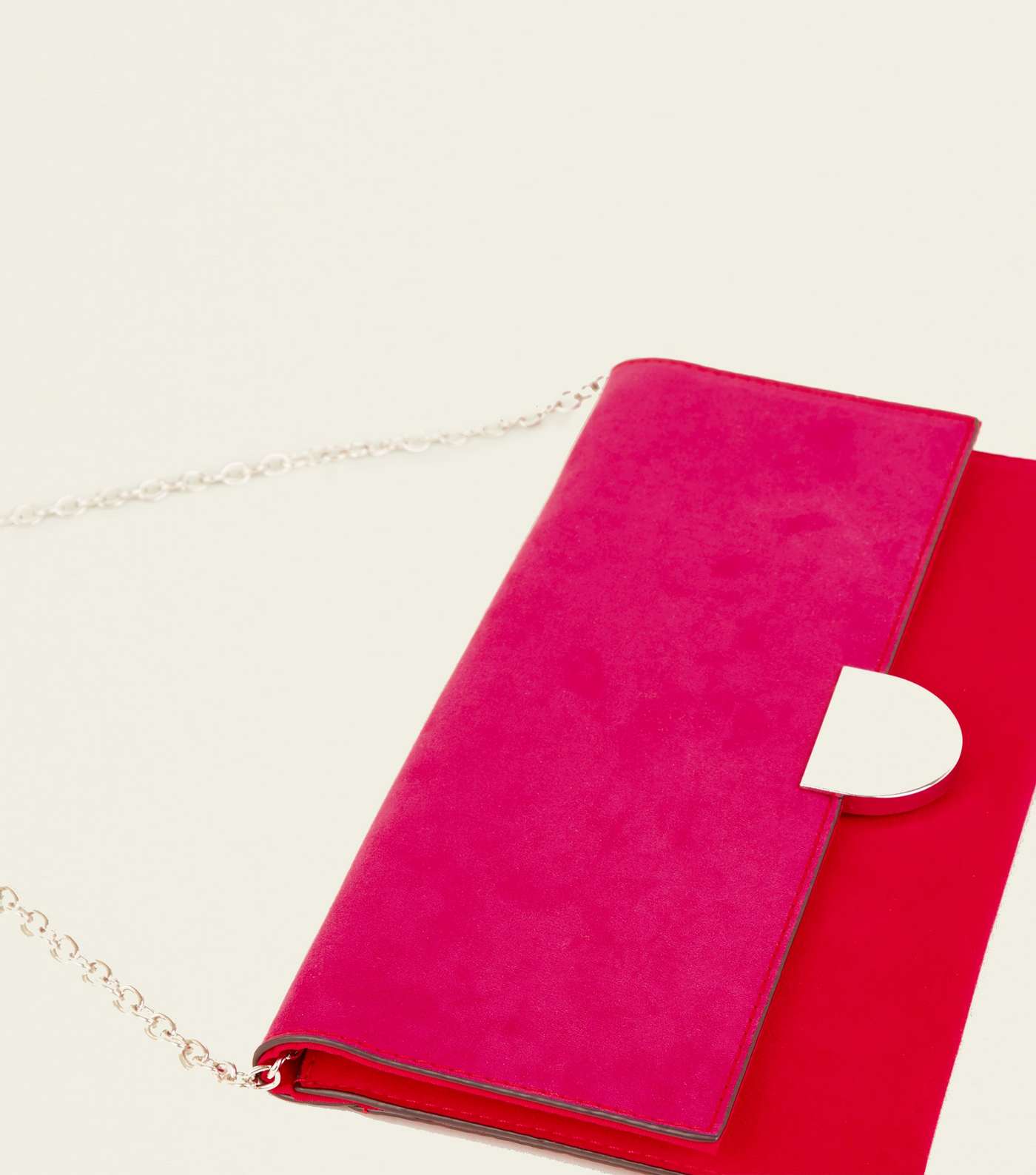 Red and Pink Colour Block Metal Detail Clutch Image 3