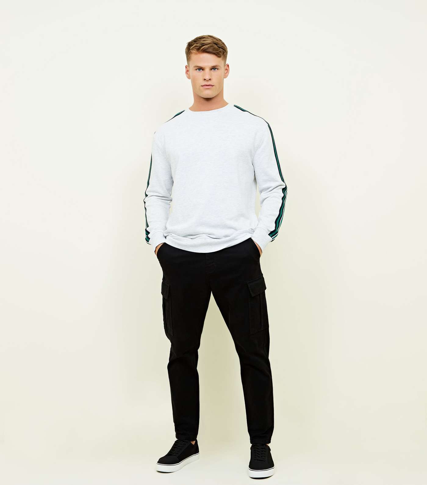 Grey Marl Side Stripe Sleeve Sweatshirt Image 2