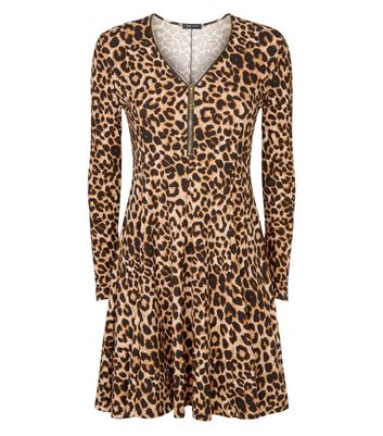 leopard print zip up dress
