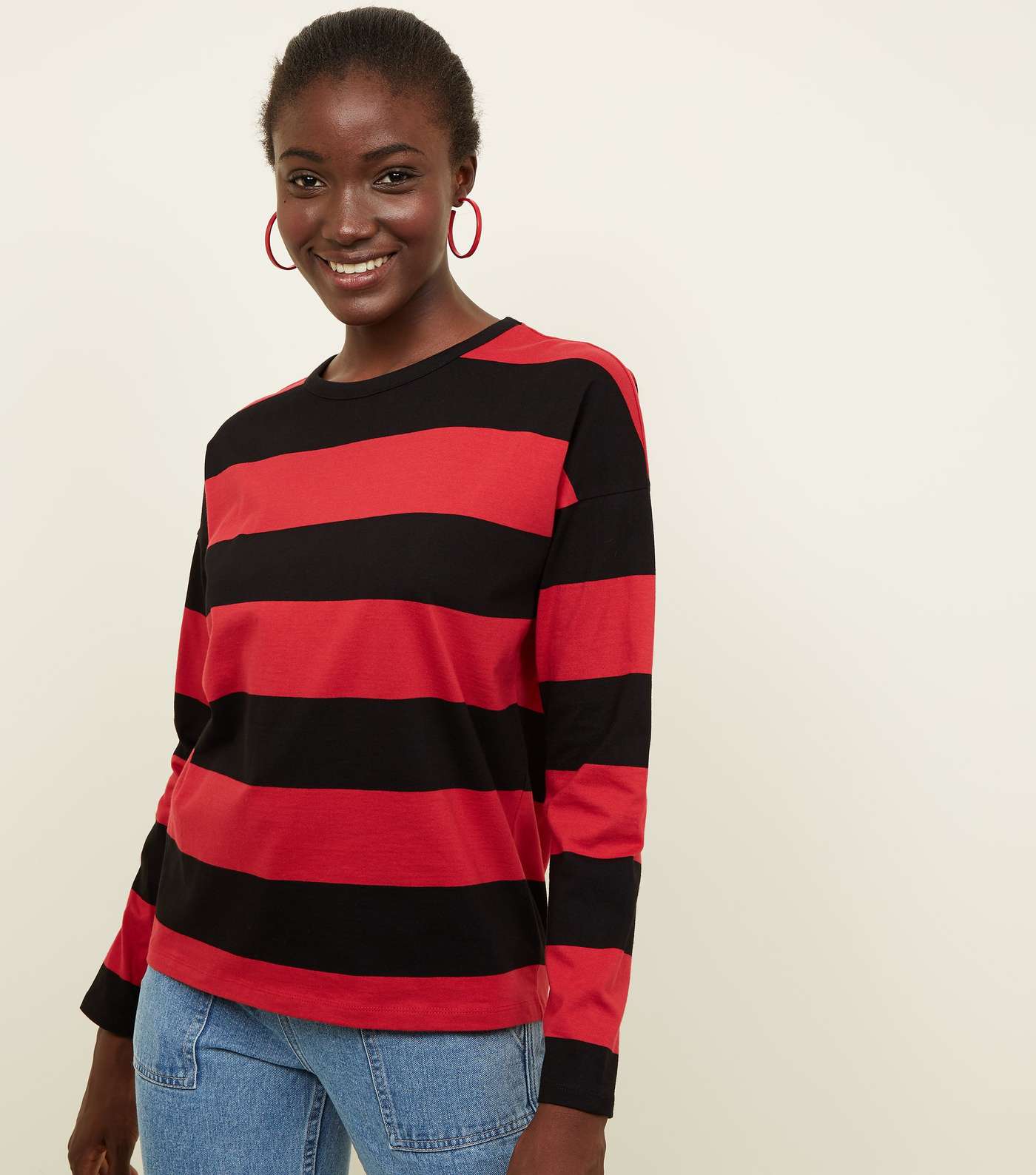 Red Stripe Slouchy Rugby Top