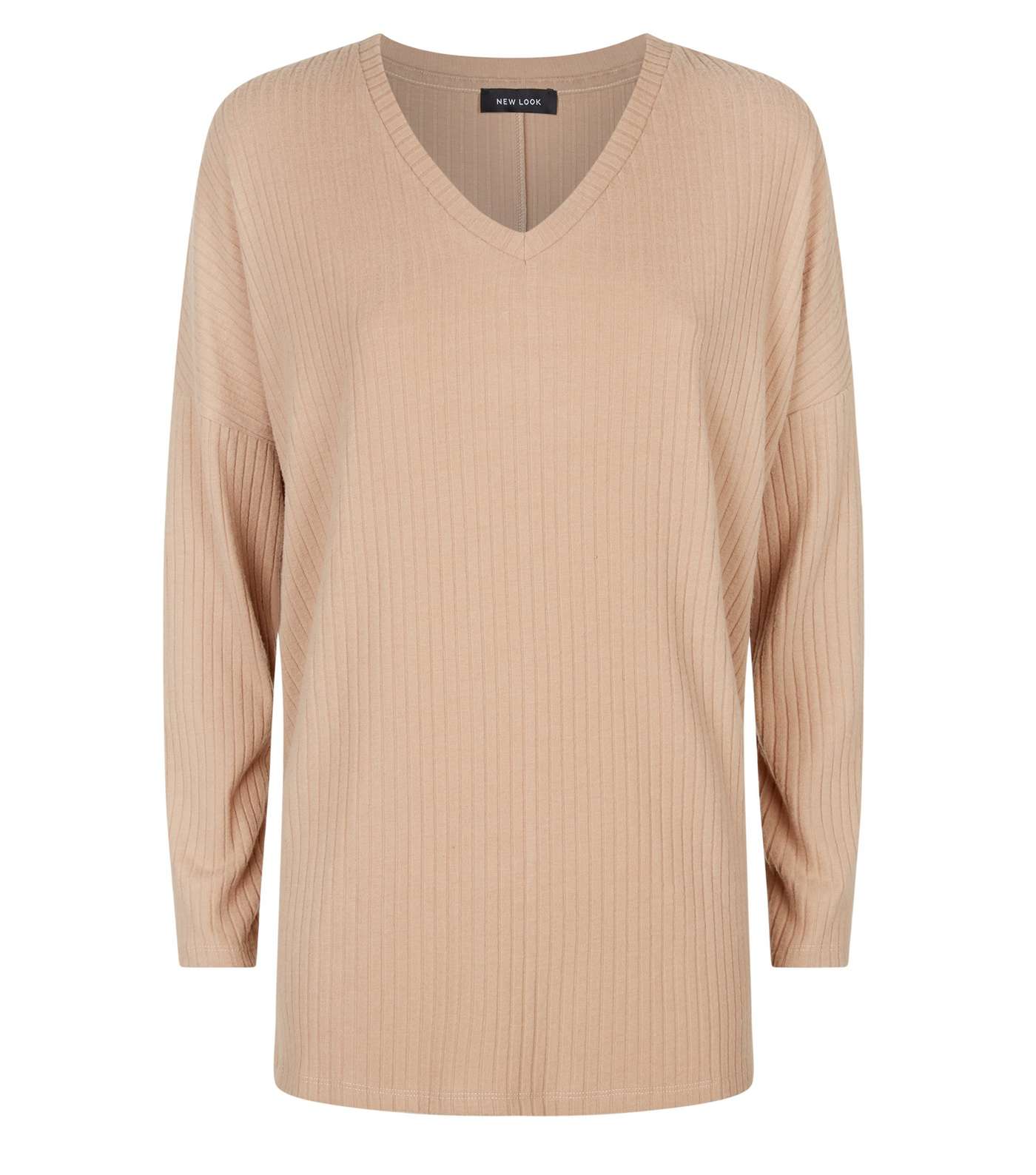 Camel Ribbed Brushed Jersey Top Image 4