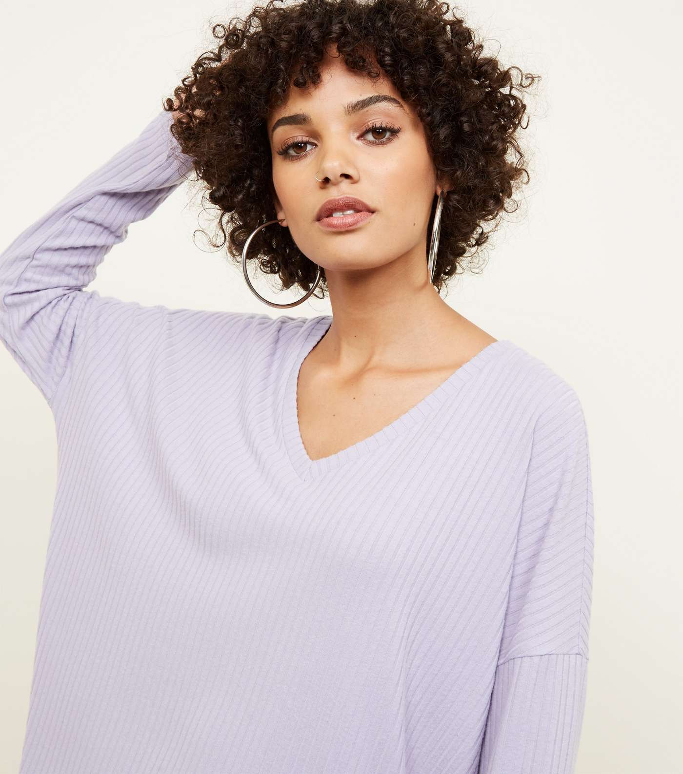 Lilac Ribbed Brushed Jersey Top Image 5