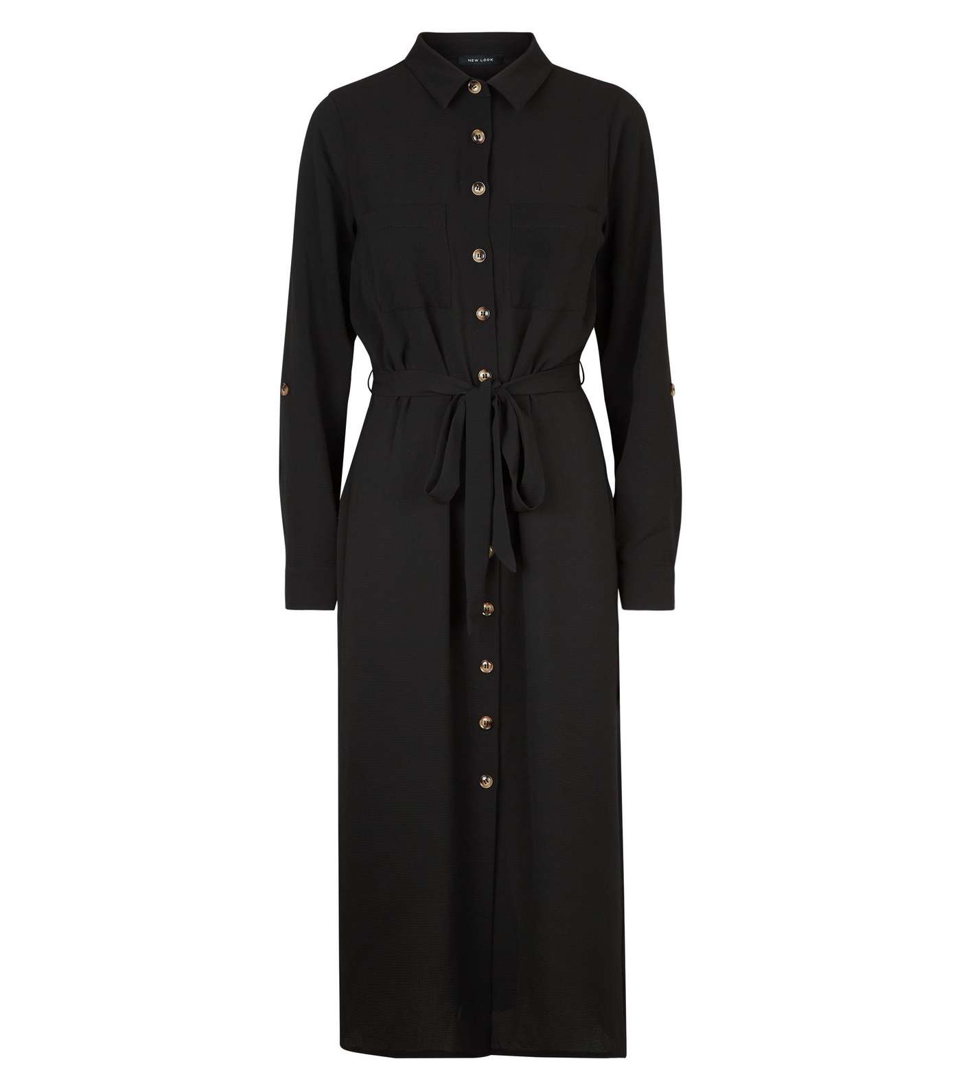 Black Button Down Midi Shirt Dress Image 4