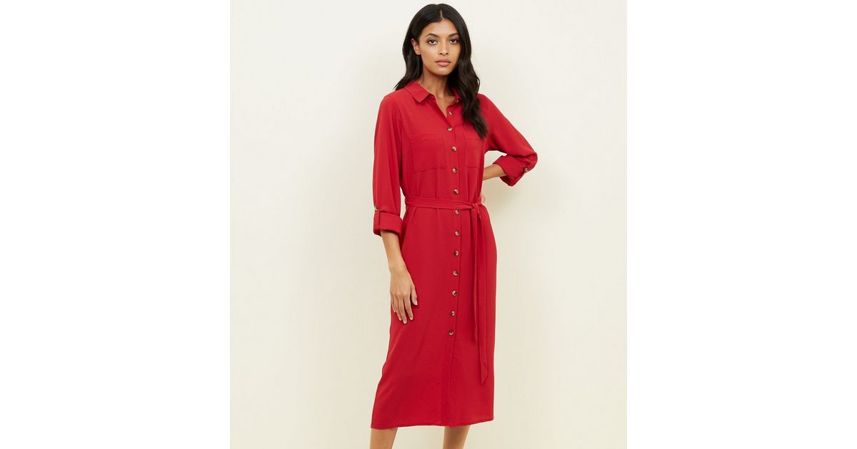 red long sleeve midi