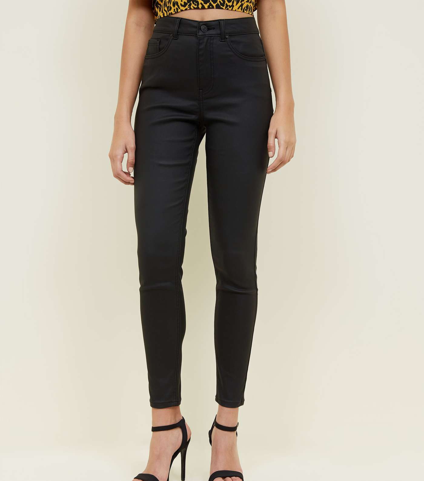 Black Coated High Rise Skinny 'Lift & Shape' Jeans Image 2
