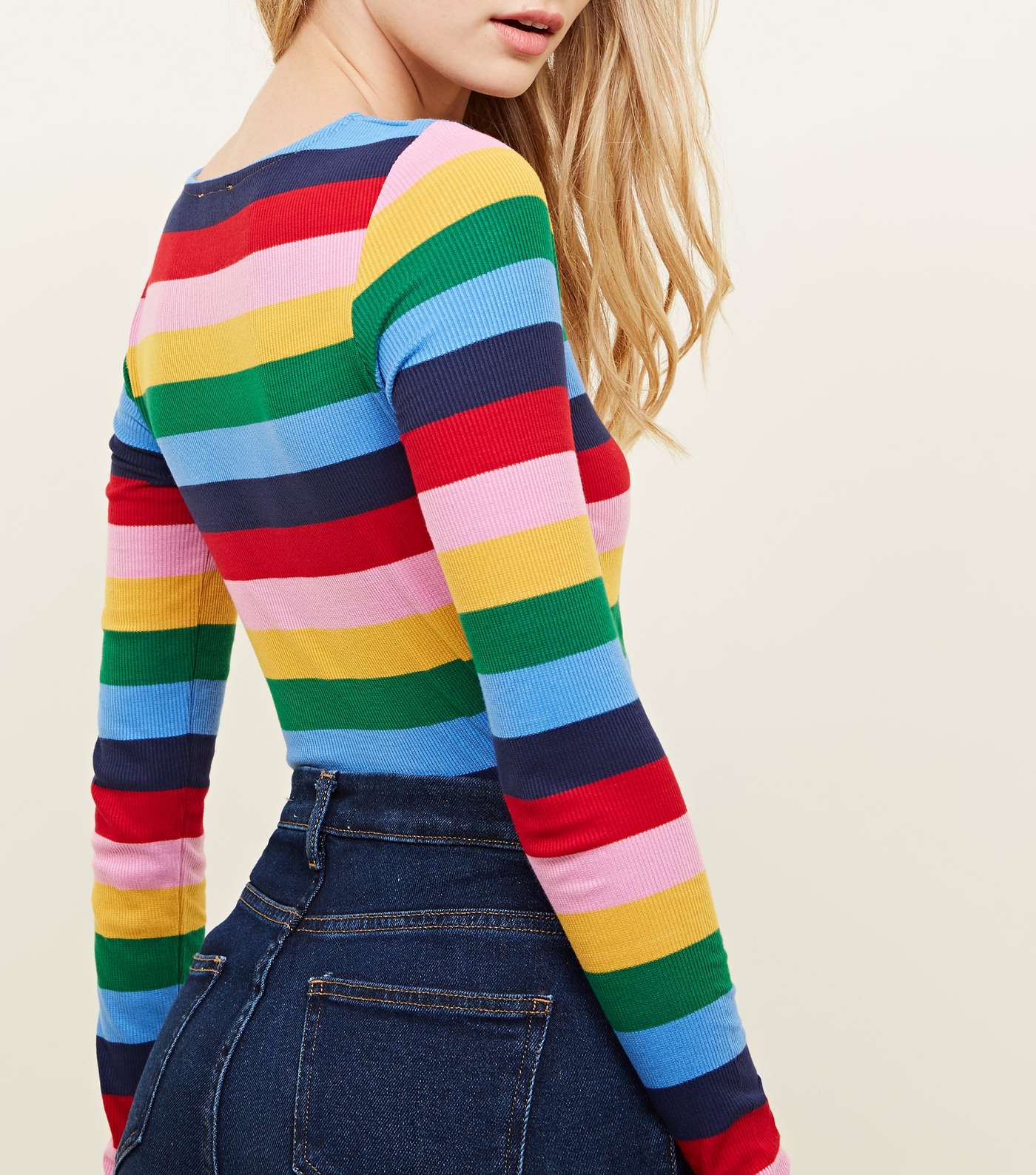 Rainbow Stripe Long Sleeve Ribbed Top Image 3