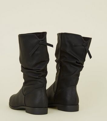 Black Leather-Look Bow Back Flat Calf 