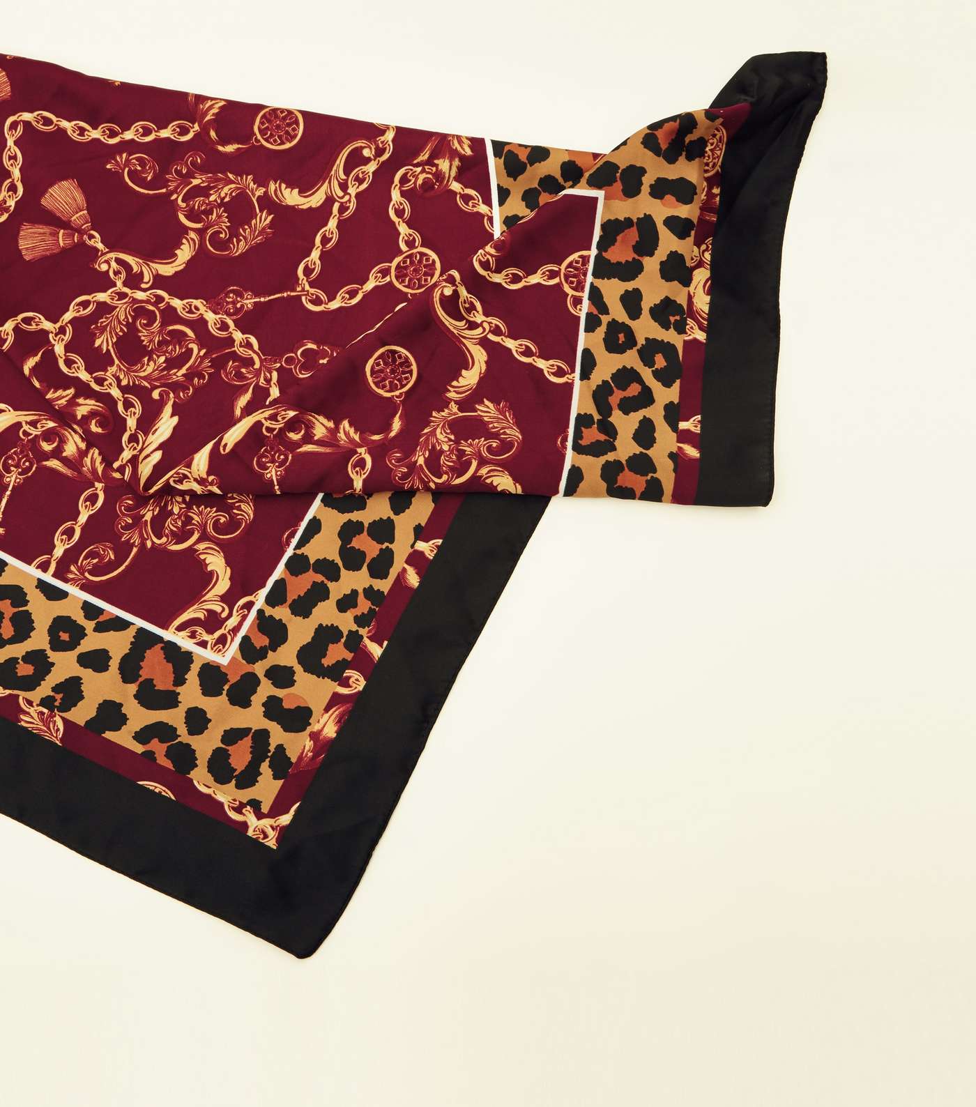Burgundy Chain and Leopard Print Scarf Image 5