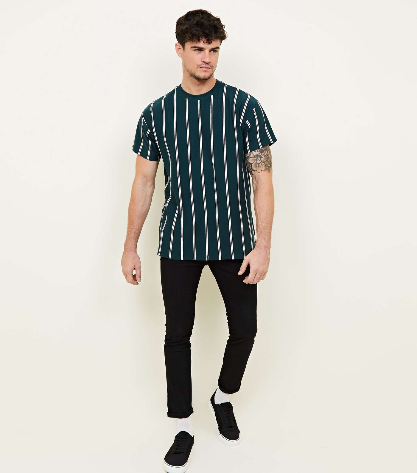 Dark Green Vertical Stripe T-Shirt Image 2