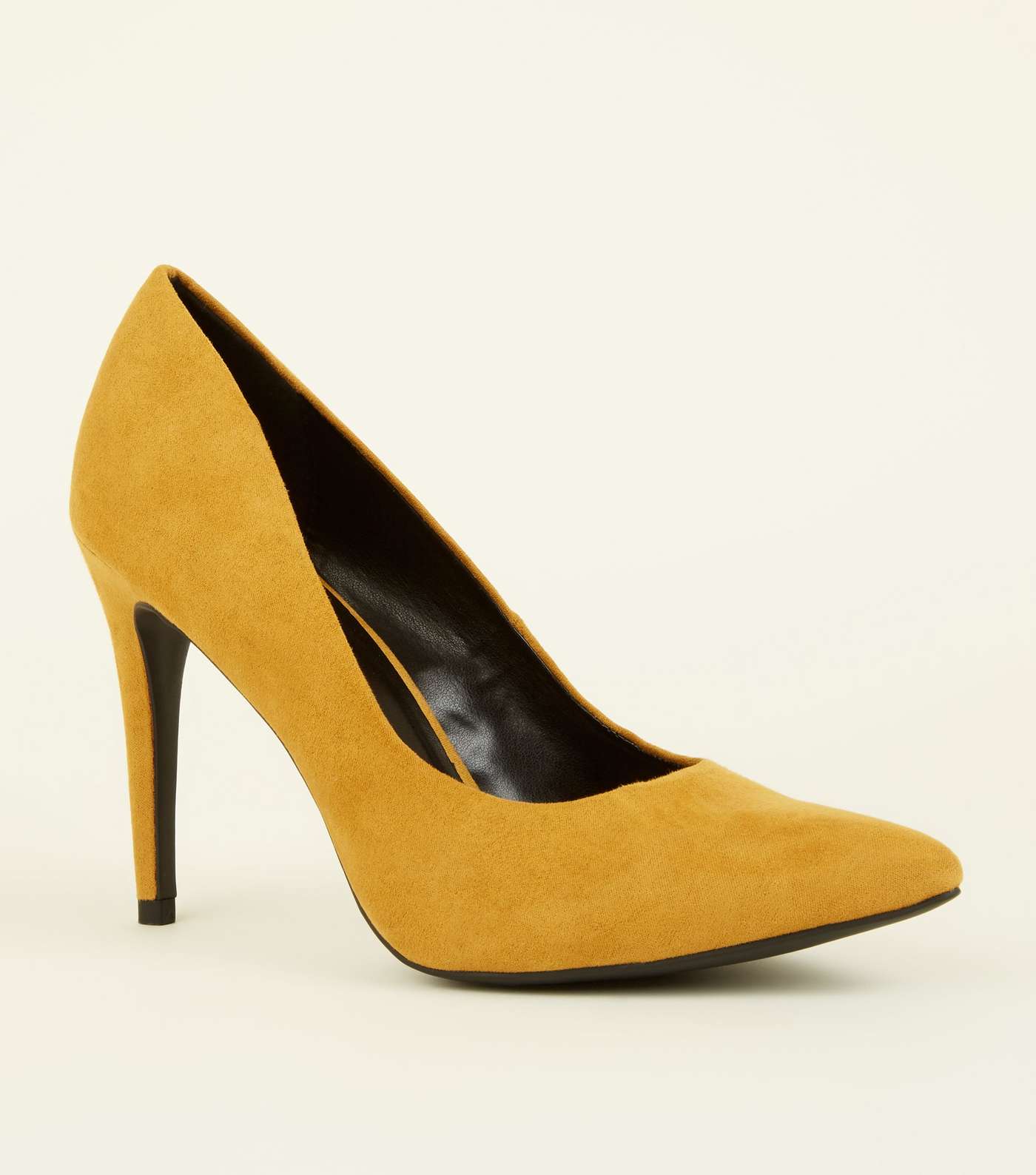 Mustard Suedette Pointed Court Shoes