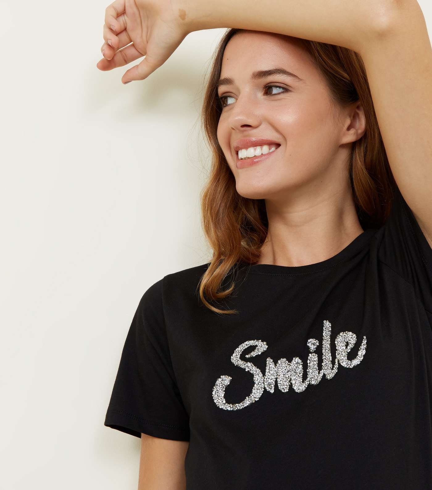 Black Smile Embellished T-Shirt Image 5