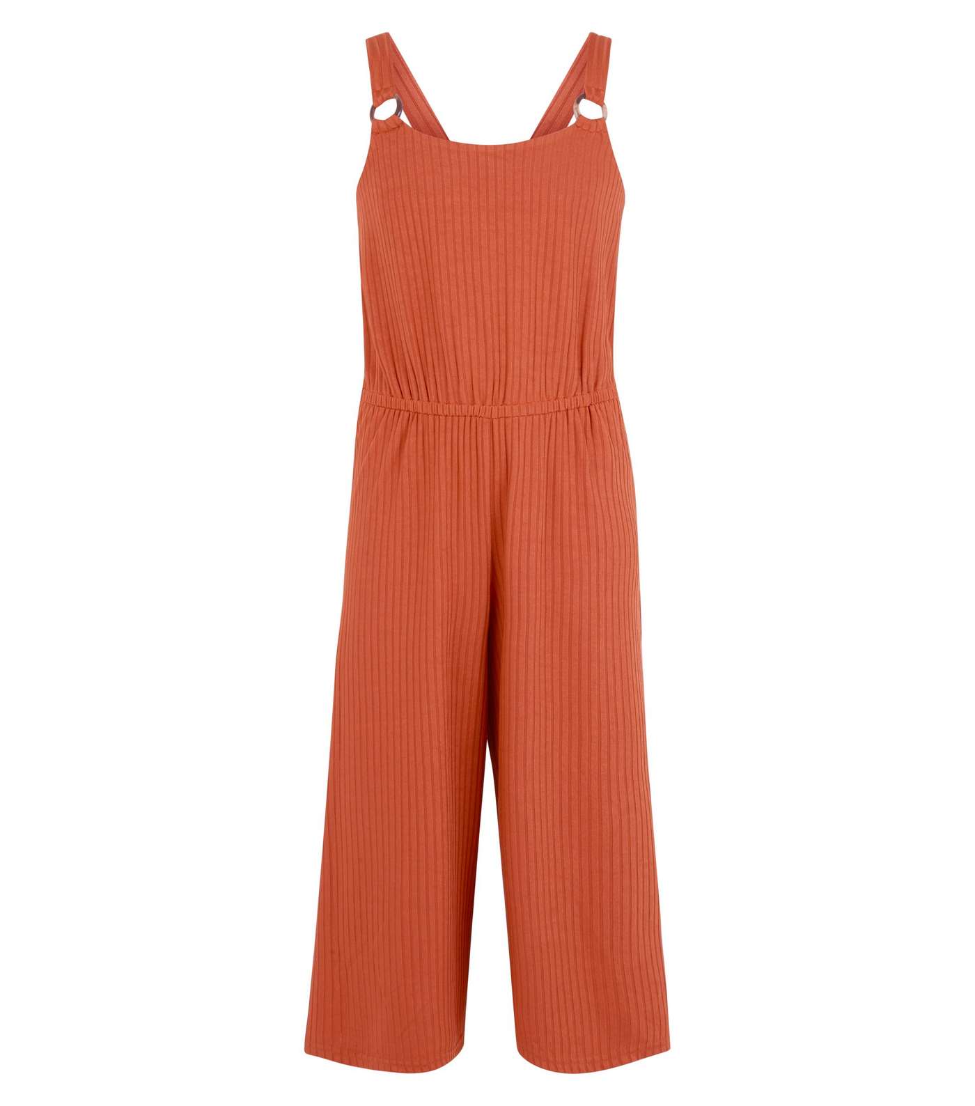 Girls Rust Ring Strap Ribbed Culotte Jumpsuit Image 4