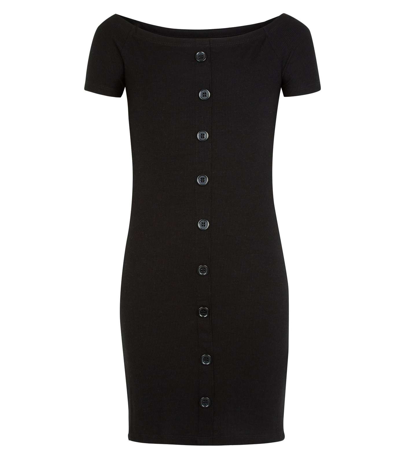 Girls Black Ribbed Button Bodycon Dress  Image 4