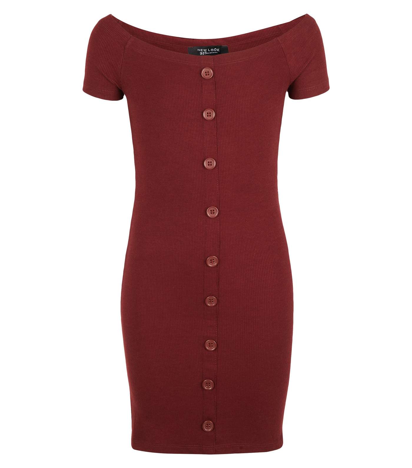 Girls Burgundy Ribbed Button Bodycon Dress  Image 4